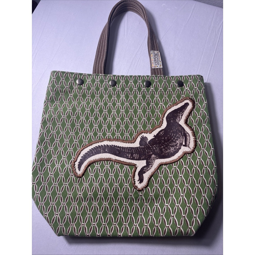 Saltbox Alligator Tote Bag Canvas Diamond Pattern Grass Green Purse